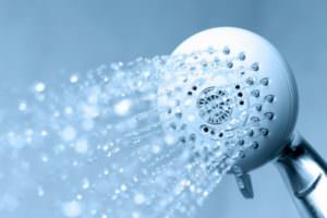 water flowing out of showerhead
